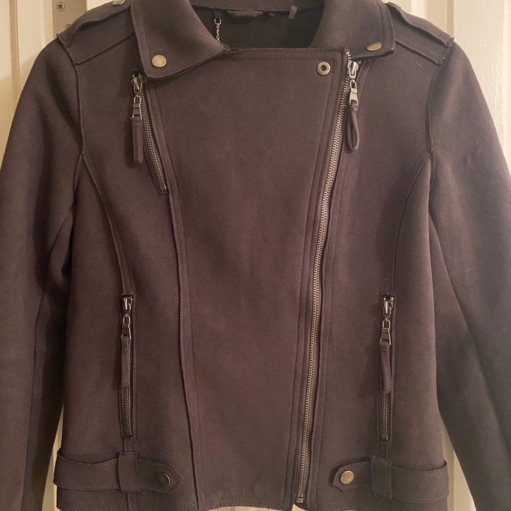 Faux suede biker jacket.